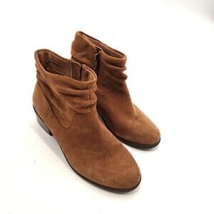 Vionic SZ 6 Kanela Weather Resistant Suede Block Heel Ankle Boots Toffee Western